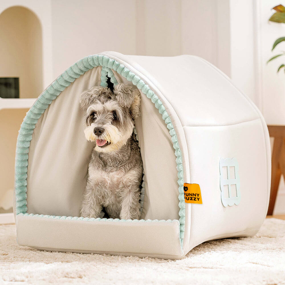 Casa de mascota de doble cortina cama para perros cerrada