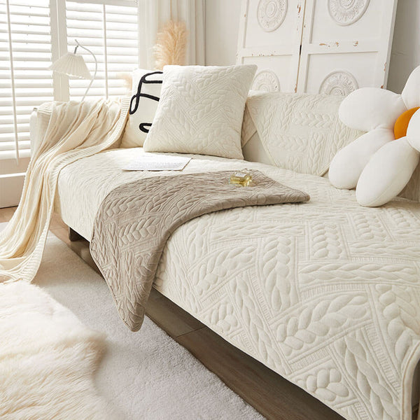 Cubierta de sofá de bordado de trigo de terciopelo de cristal cálido