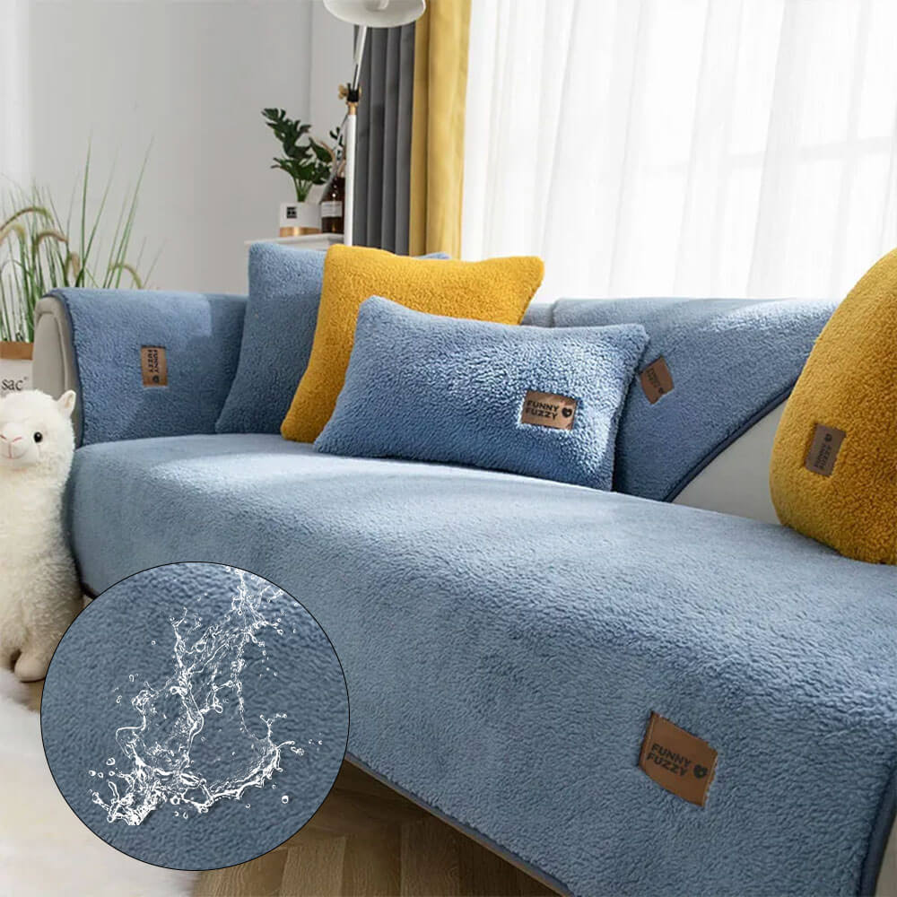 Capa de sofá antiderrapante espessa e felpuda de lã sherpa