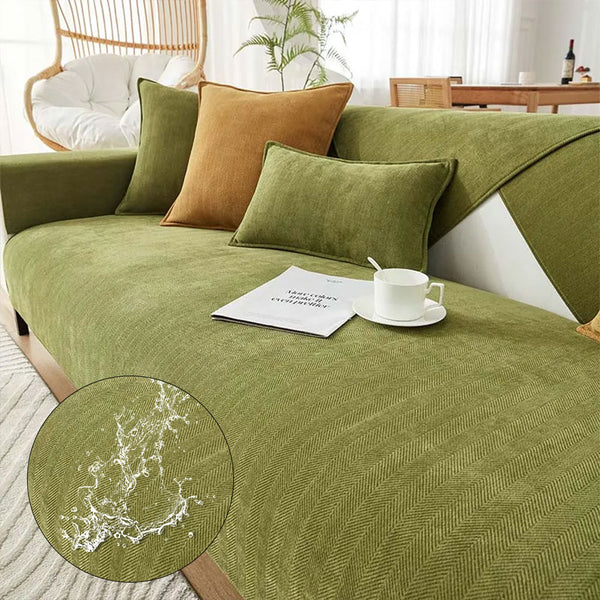 Housse de canapé imperméable et antisalissure en tissu chenille à chevrons