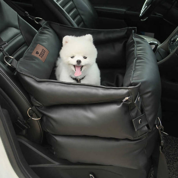 Full Leather Dog Pet Car Seat Bed - Fort - FUNNYFUZZY